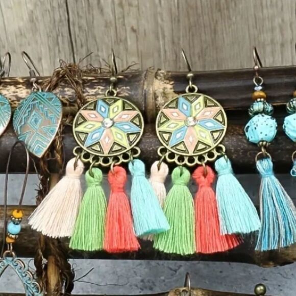 Tribal terracotta boho tassel earrings - Picture 1 of 4
